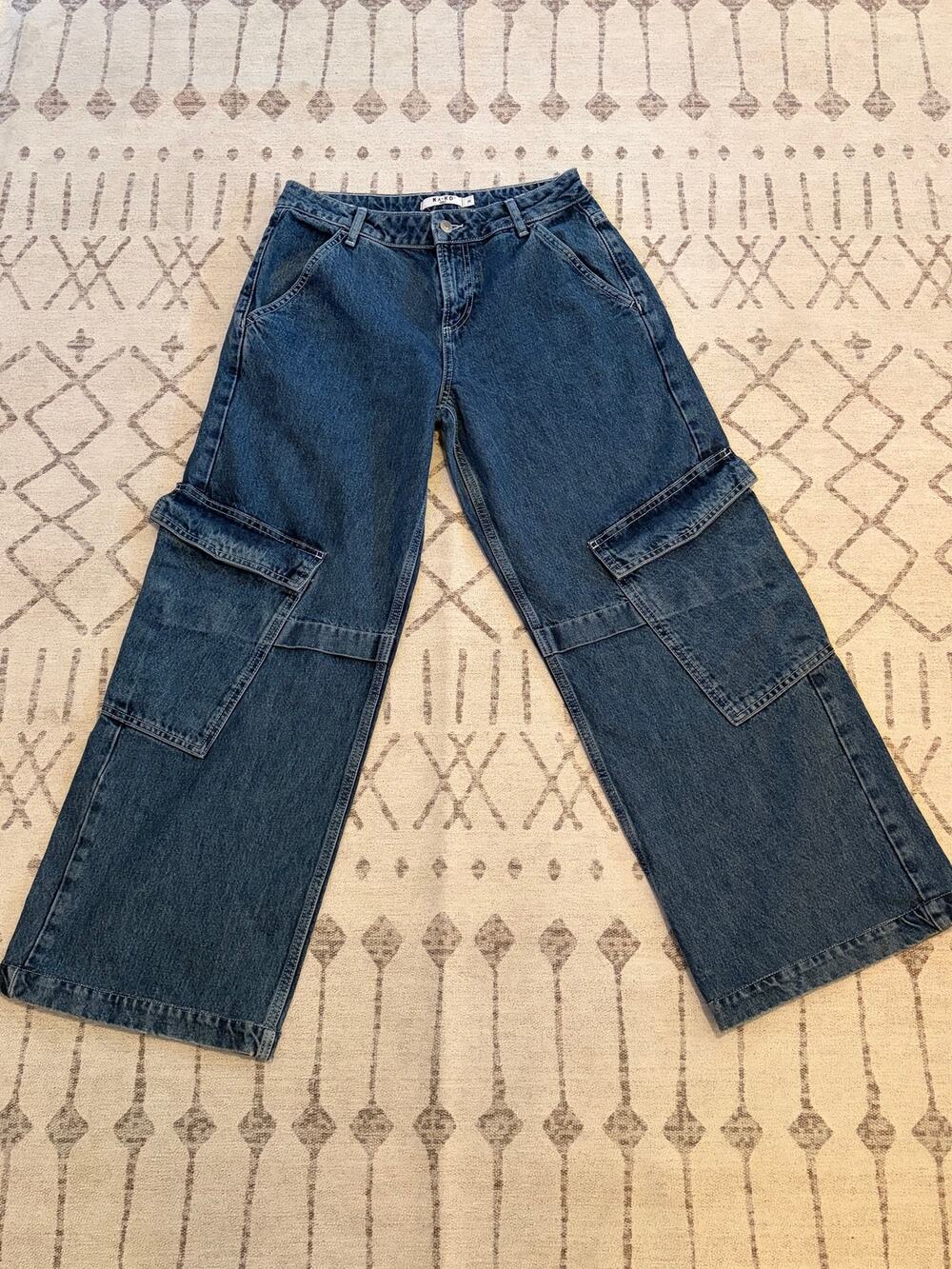 NA-KD Cargo Jeans Size EU 36 US 6 Blue Baggy Wide Leg Utility Y2K Denim